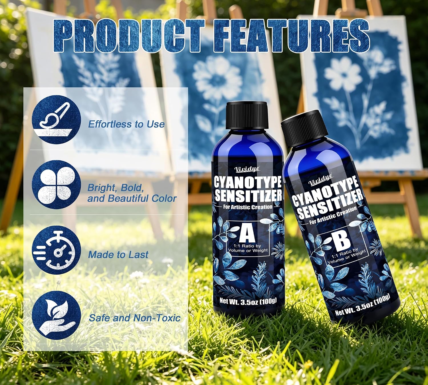 Cyanotype Kit 200g - 1:1 Mixing, No Dilution, with 7 Tools – Bild 3