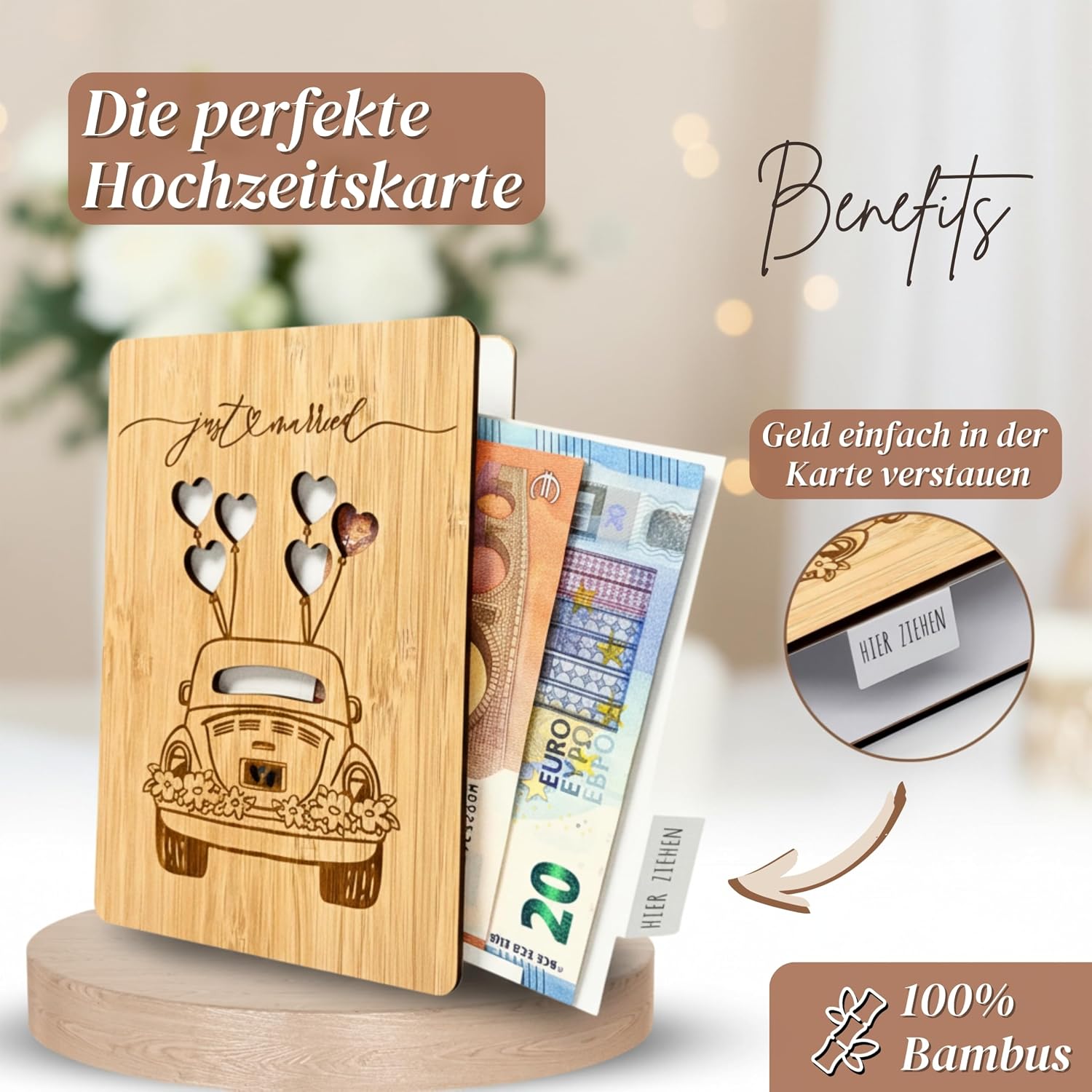 Wedding Card Money Gift Card Wedding Wedding Gift Bride and Groom Wood – Bild 3