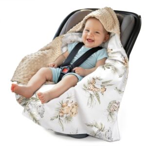 Medi Partners Swaddling Blanket for Baby Seat, All-Year Baby Blanket, Universal, 85 x 85 cm, for Prams, Buggies and Car Seats, Cuddly Blanket (Safari with Beige Minky)