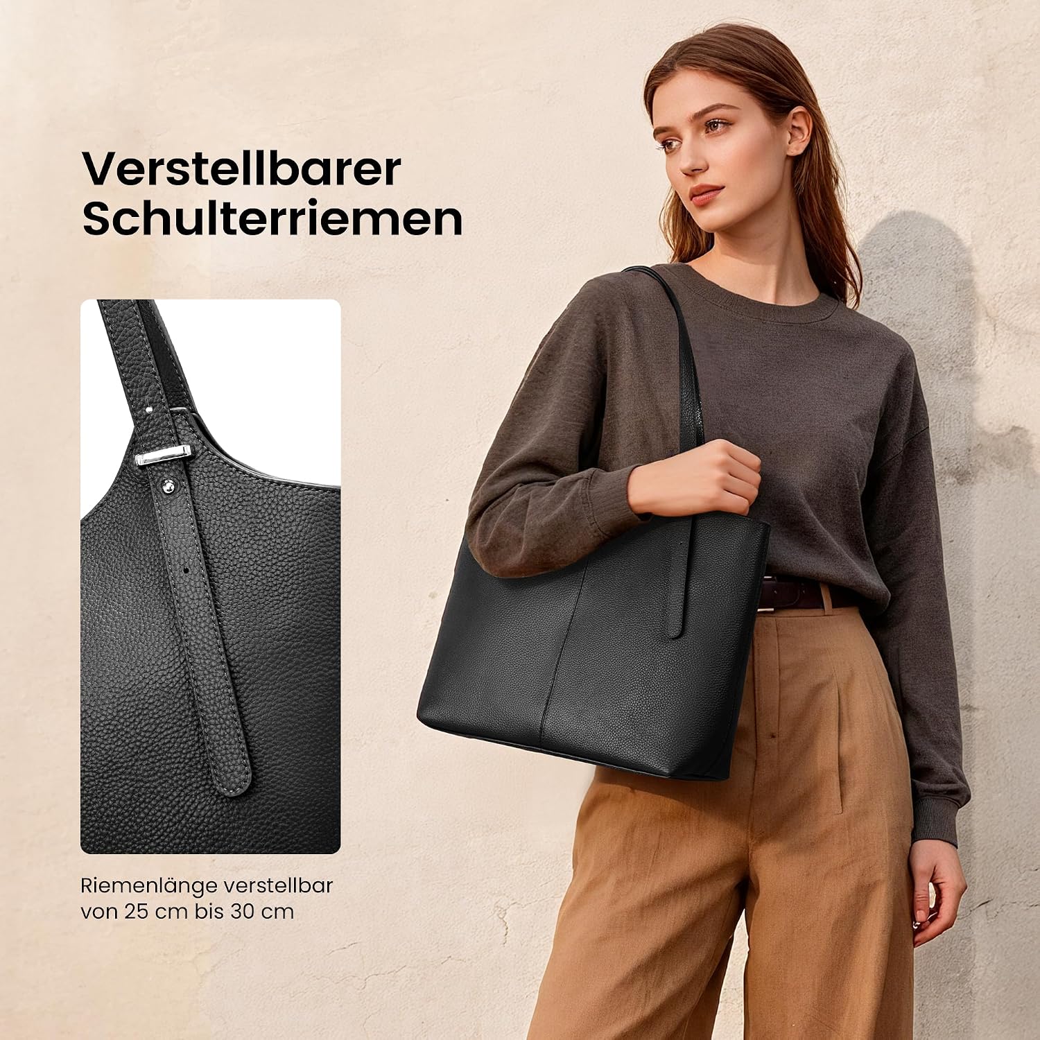befen Genuine Leather Handbag, Women's Shopper Bag, 14 Inch Laptop Bag, Leather Tote Bag, Briefcase, Teacher Bag with Laptop Compartment, Fashion Shoulder Bags for Business, Office, School – Bild 3