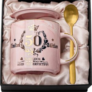 Coffee Mug Gift for Woman’s 50th Birthday, 400 ml, Marble, with Gold Print ‘Limited Edition’, Gift for Her, Mother, Wife, Aunt, Best Friend, Sister, Beautiful Gift Box