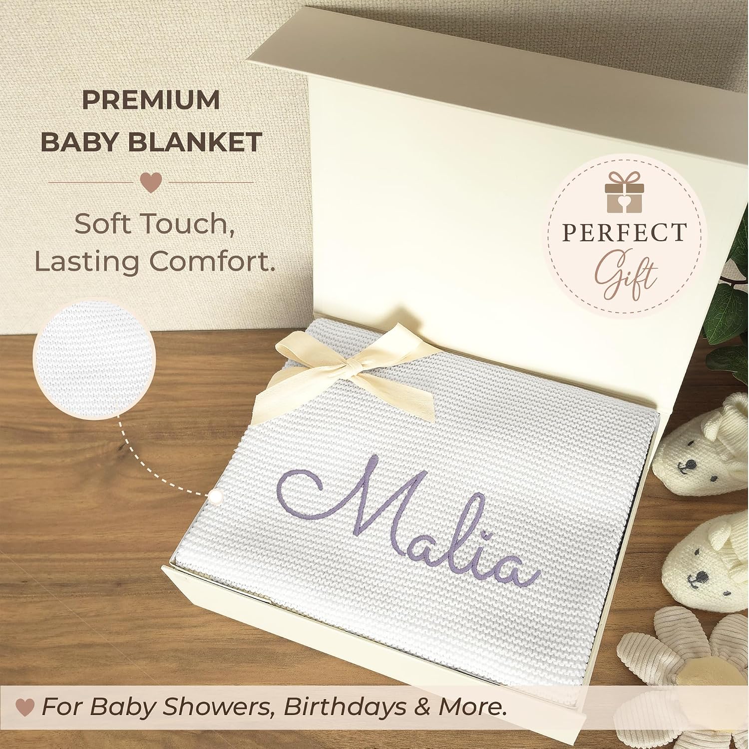 Baby Blanket Embroidered with Name 100 x 80 cm 100% Cotton – Bild 4