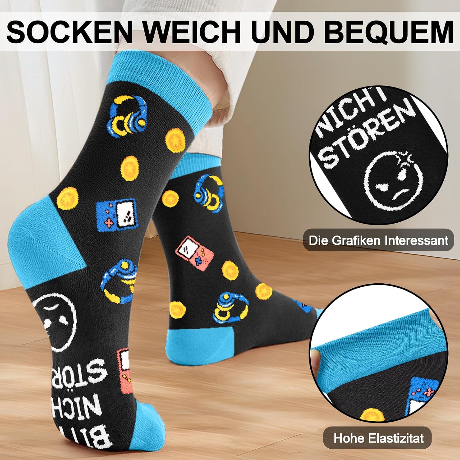 Funny Socks Gambling with Saying "Bitte NICHT STÖREN ICH ZOCKE, Gamer Gift for Boys and Women, Gaming Socks, Funny Gifts for Men, Christmas, Birthday – Bild 4