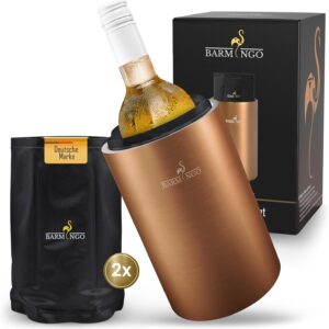 Stainless Steel Wine Cooler with Ice Packs – Drinks Cooler & Bottle Cooler for Wine, Sparkling Wine, Champagne, Double Walled Champagne Cooler with Cooling Cuffs, Wine Cooler, Copper
