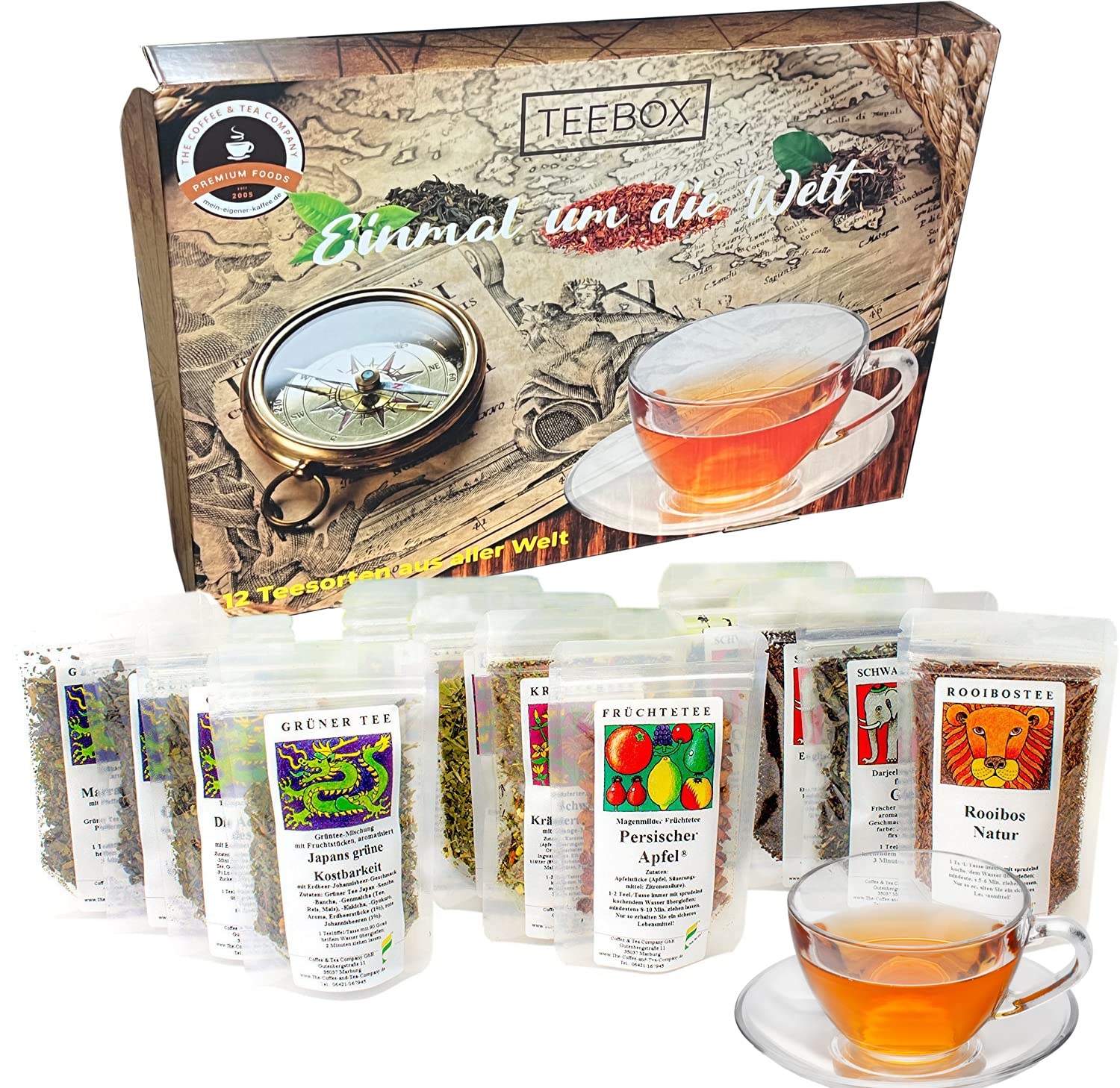 Tea sampler package "once around the world" in a noble gift package 10 x 25 g