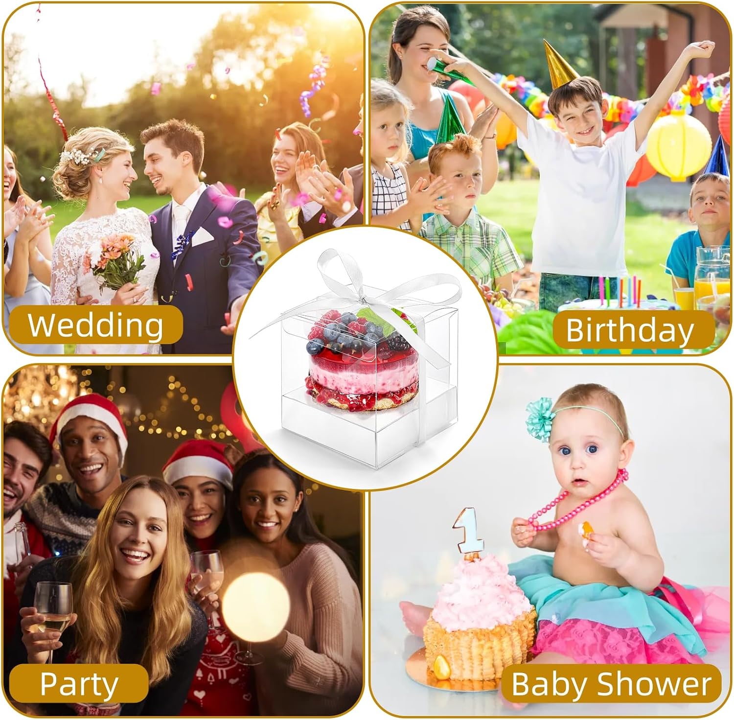 Cididu Transparente Cupcake-Box für einzelne Cupcakes, 8,9 cm, Kunststoff, Mini-Cupcake-Aufbewahrungshalter mit Bändern, Ornament, Süßigkeiten, Geschenk-Box für Party, Hochzeit, Babyparty, 50 Stück – Bild 7