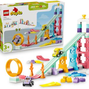 LEGO DUPLO Town Creative Jumping Jumps with Small Speedsters 3-in-1 Set – Learning Toy for Motor Skills Promotion – Montessori Toy with 2 Racing Cars – Gift for Toddlers from 3 Years – 10478