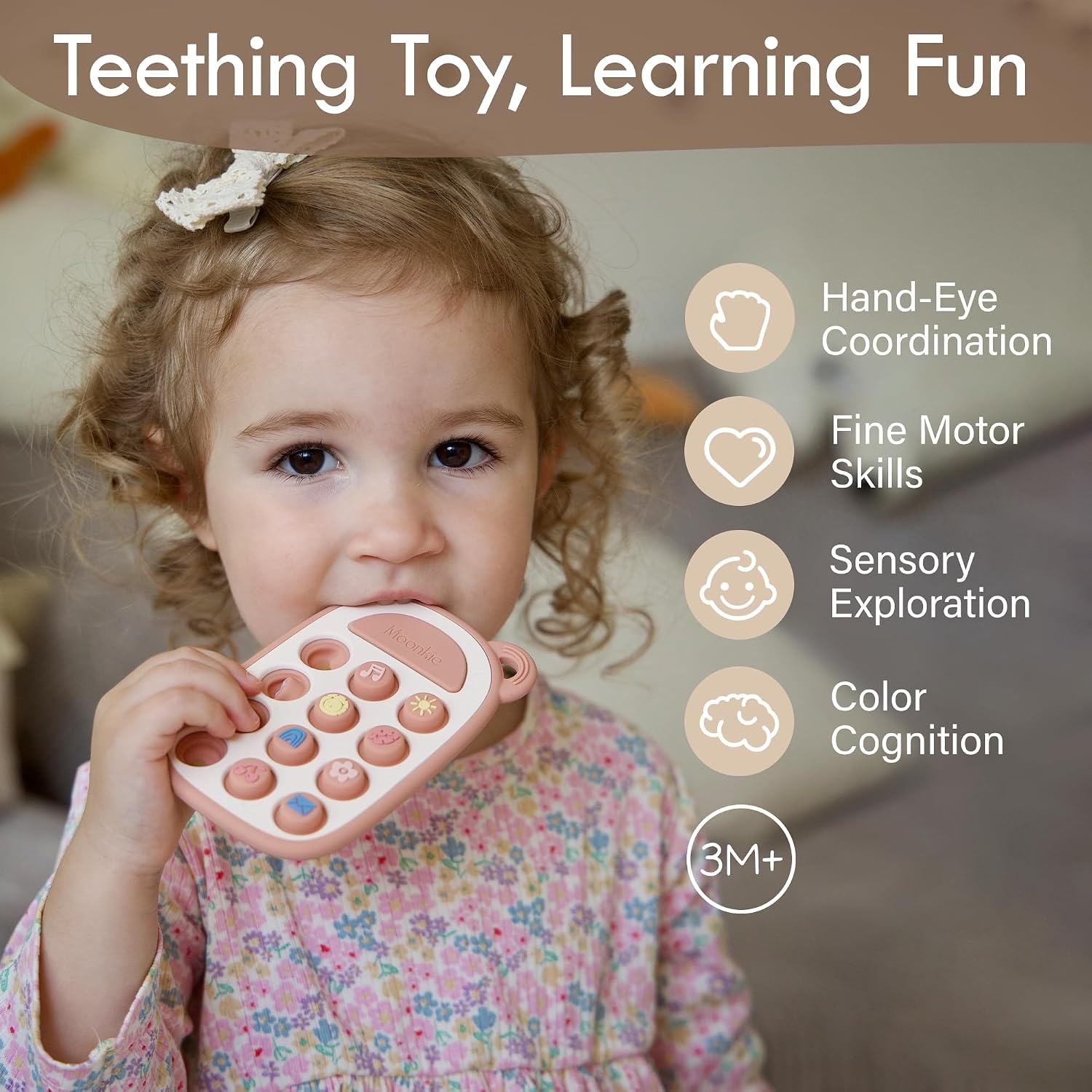 Moonkie Baby Teething Ring, Silicone Toy Mobile Phone, from 3 Months +, Children's Phone for Pop It Toy, BPA-Free, Baby Teething Toy for Boys & Girls, Gift for Toddler (Blush) – Bild 2