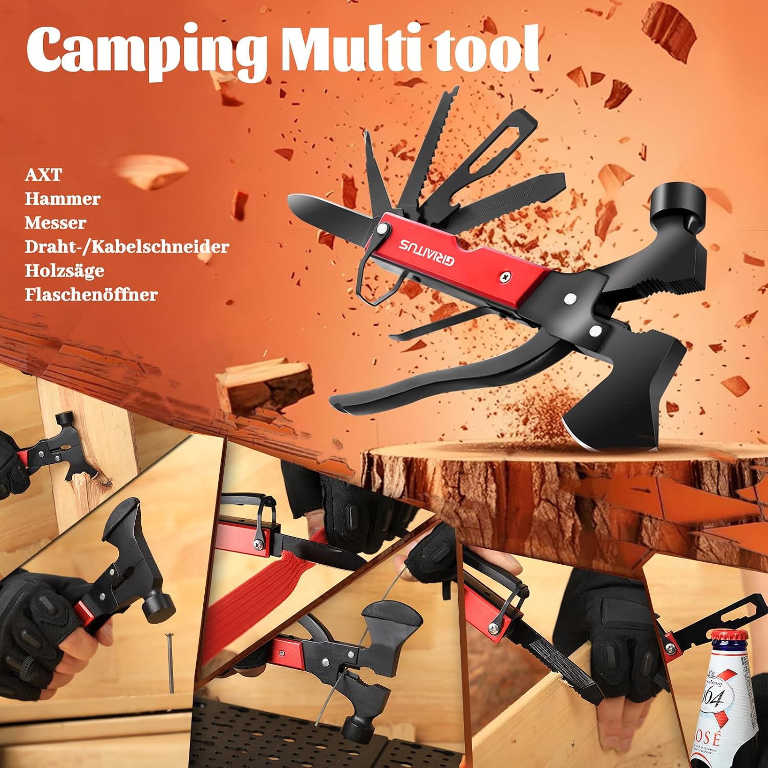 Gifts for Men 18-in-1 Multi Tool Axe with Hammer Camping Accessories – Bild 4