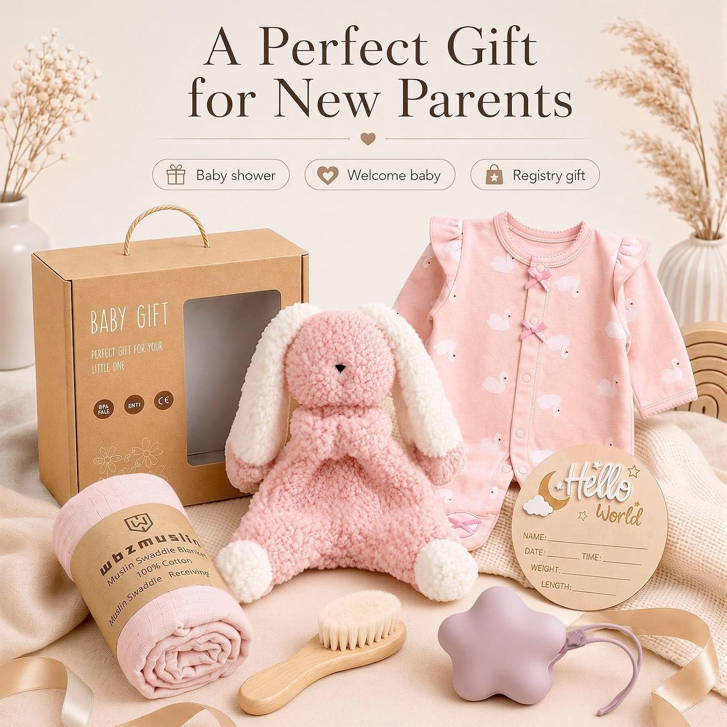 Baby Gift Girl with Rabbit Comforter, Newborn Gift – Bild 7