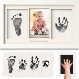 Inkless Baby Hand And Footprint Kit Frame – Personalized Baby Picture Frame for Newborn - Mess Free Baby Frame - Baby Keepsake - Baby Footprint Kit Handprint Kit - Baby Shower Gifts (Alpine White)