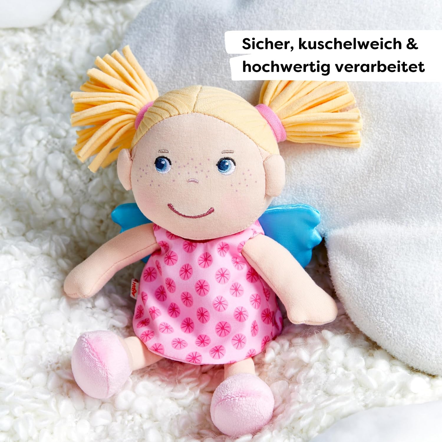 Haba Finja 304103 Guardian Angel Soft Fabric Doll with Wings Lucky Charm for Children Gift for Birth or Christening – Bild 3