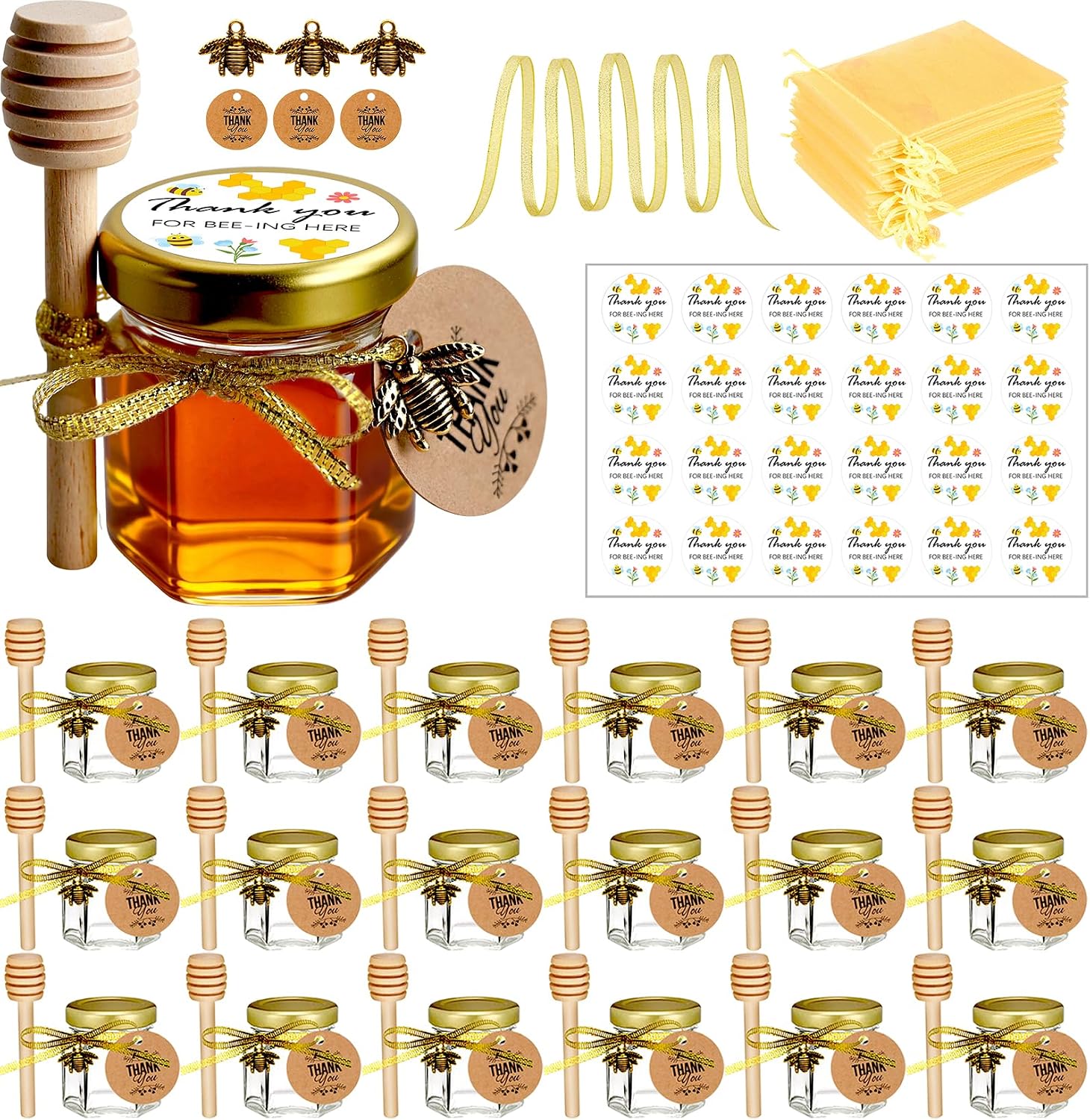Ahhute Small Mini Honey Jar with Honey Spoon, Pack of 20, 45 ml