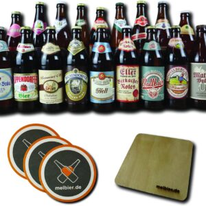 Meibier© Best of Franken Beer Box from Franken, 18 x 0.5 Litre Franconian Beer + Wooden Coaster + 3x Beer Felt, Great Beer Gift, Beer Box, Beer Pack