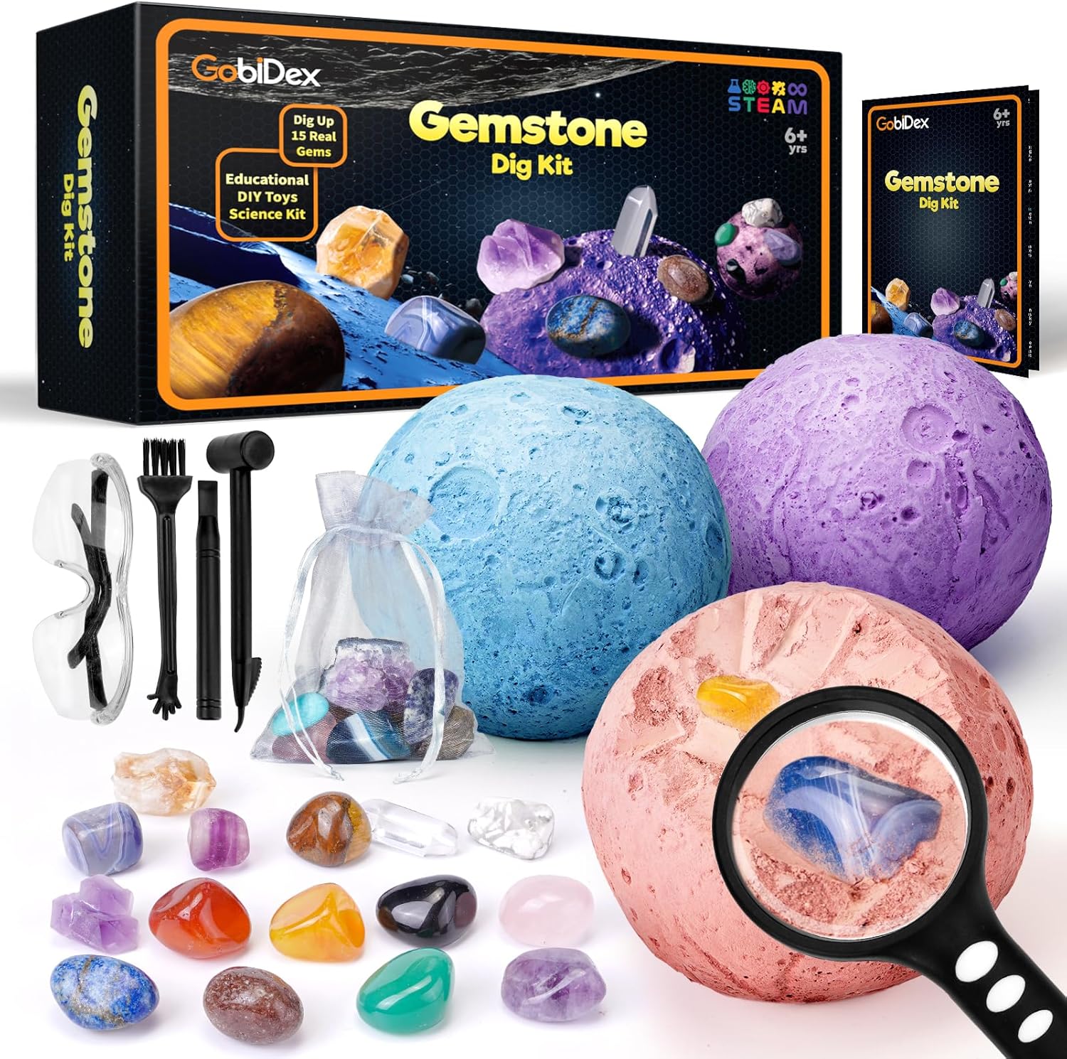 GobiDex Kids Natural Gemstones and Crystals Excavation Kit