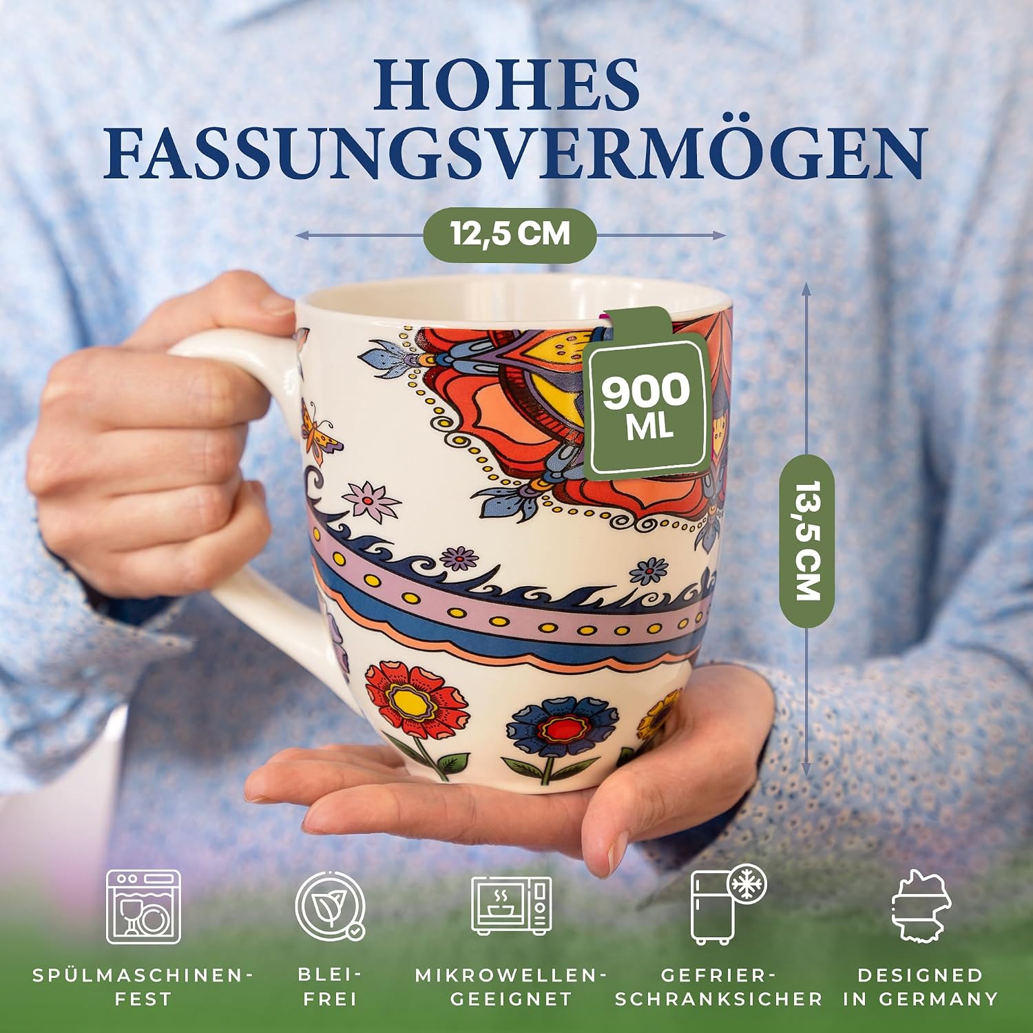Yang Chai Jumbo Cup 900ml – Large Bone China Tea Cup – XXL Cup Gift Set with Coaster – Coffee Cup Giant Drinking Mug Giant Coffee Mug Jumbo Mug – YC Tranquility – Bild 3