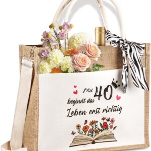 Giftota Jute Bag, Gift for 40th Birthday Woman, Foldable Waterproof Shopping Bag for Girlfriend, Wife, Colleague, Mum, Jute Tote Bag, Shopper, Beach Bag