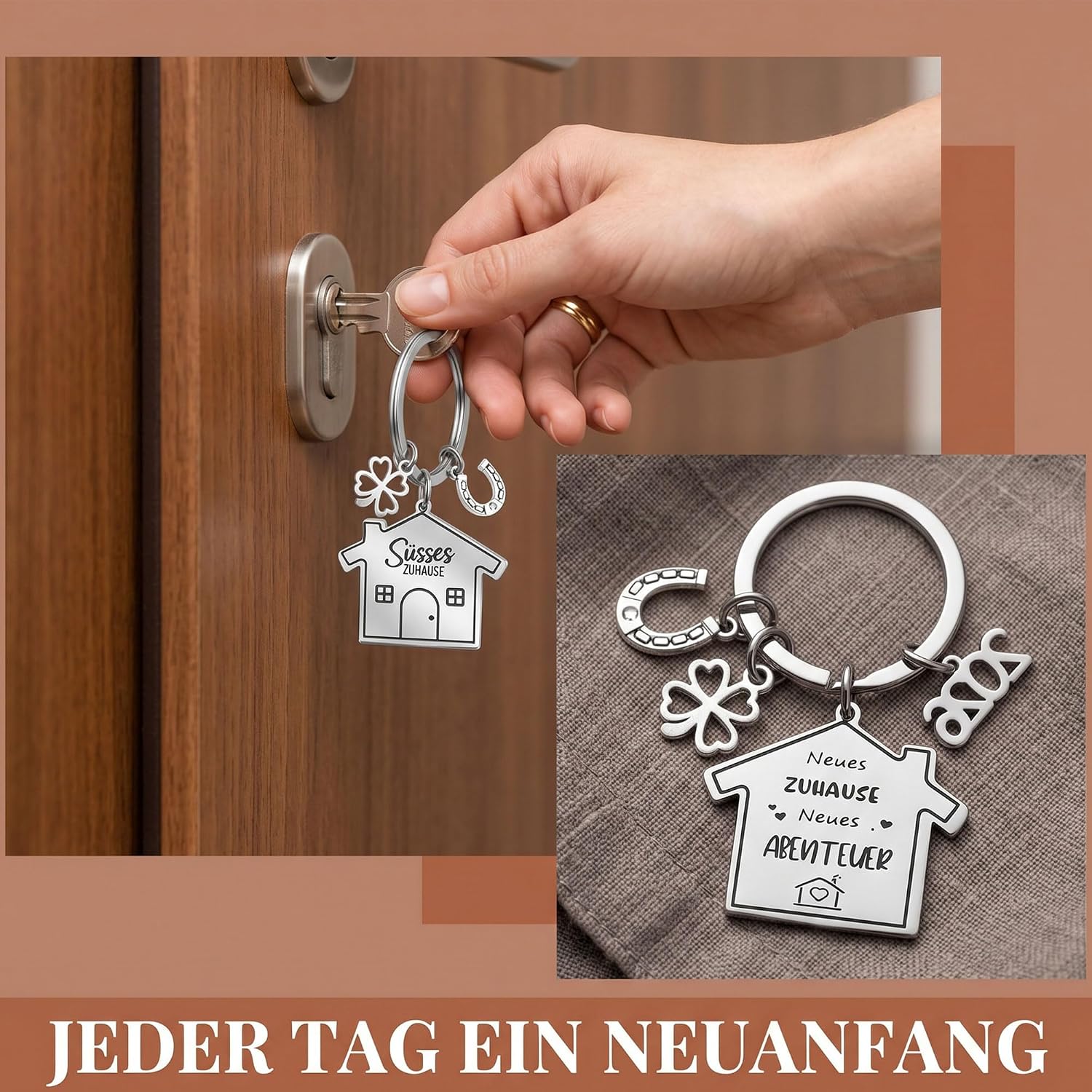 Pack of 2 Key Chains House, 2026 Key Fob Home Housewarming Gifts Home New Home Gift Home Sweet Home with Envelope and Blank Card – Bild 6
