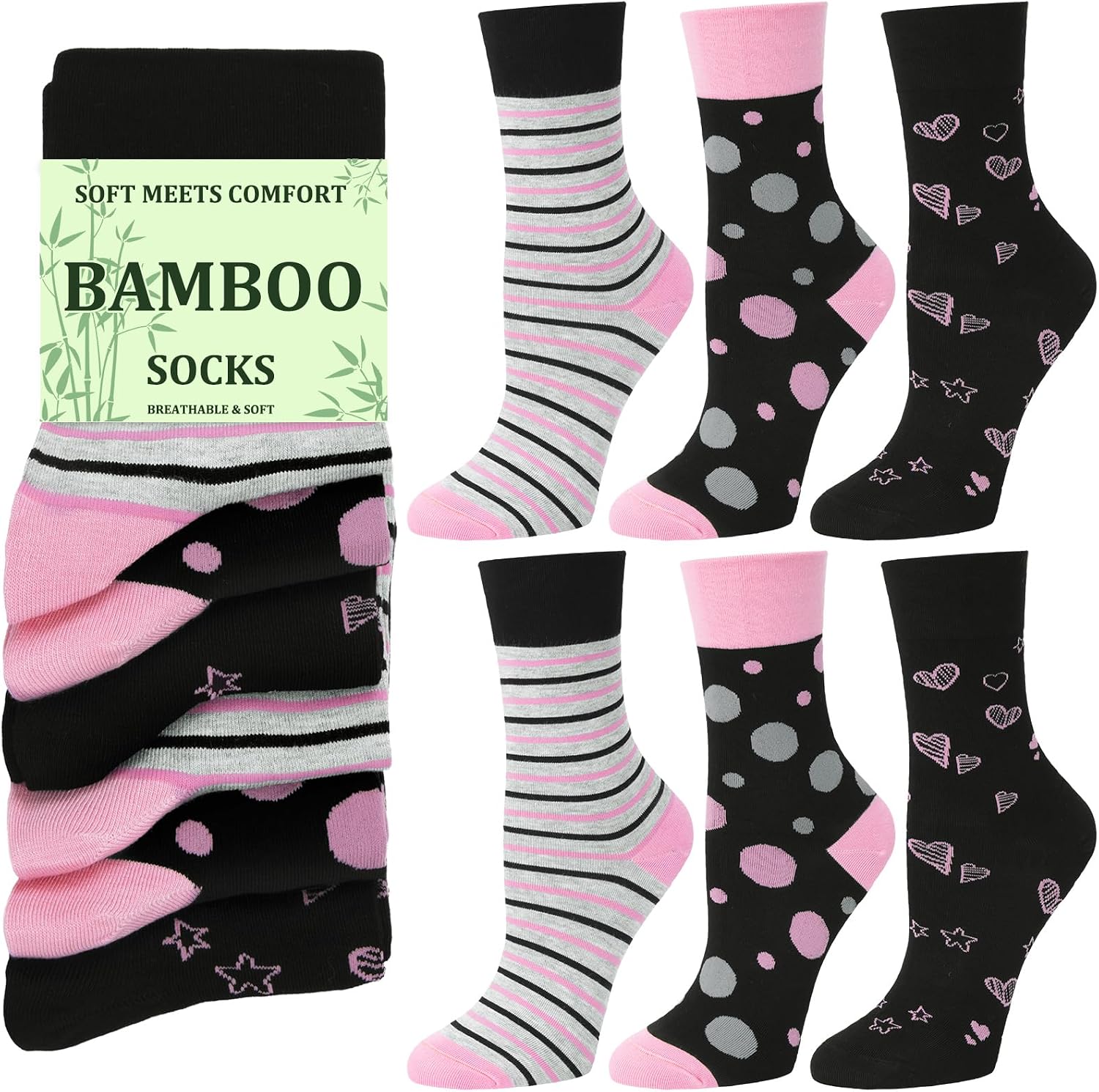 Bambus Socken Damen Atmungsaktiv 6 Paar EU35-40