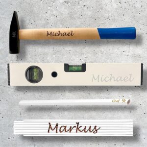 Gift Set Personalised Hammer 300 g + Ruler + Spirit Level + Pencil | with Name | Engraving Craftsman Builder Father’s Day Dad Grandpa Man DIY Christmas Gift Set Men