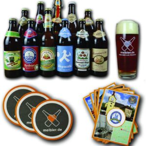Meibier 11 Beer Box from Franconia #2 + Info Flyer, 11 x 0.5 Litre Franconian Beer + Meibier Willibecher + 3x Beer Felt, Great Beer Gift, Beer Box, Beer Pack