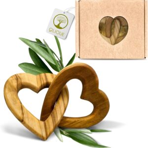 Wooden Hearts, Olive Wood – Connected Wooden Hearts as an Individual Gift for Wedding, Anniversary or Engagement (5 cm)