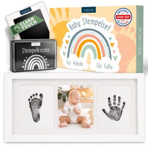 AMARI Baby Handprint & Footprint Set - Ink Pad for Babies - Birth Gift & Baby Shower - Includes 2 Ink Pads & 4 Imprint Cards (Large (Complete Set with Picture Frame)