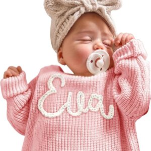 Personalised Baby Knitted Jumper, Custom Baby Jumper with Hand Embroidered Name, Toddler Gift