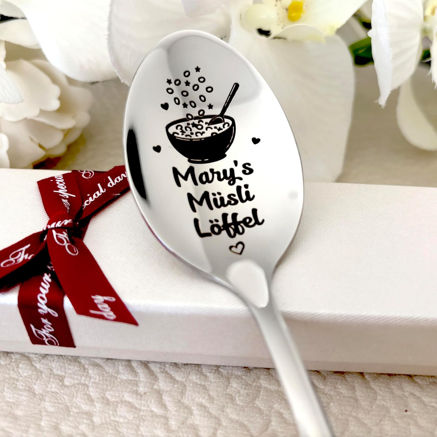 Cereal Spoon with Personalised Engraving on Spoon Head and Handle, Personalised Gift for Mum, Dad, Grandma, Grandpa, Stainless Steel