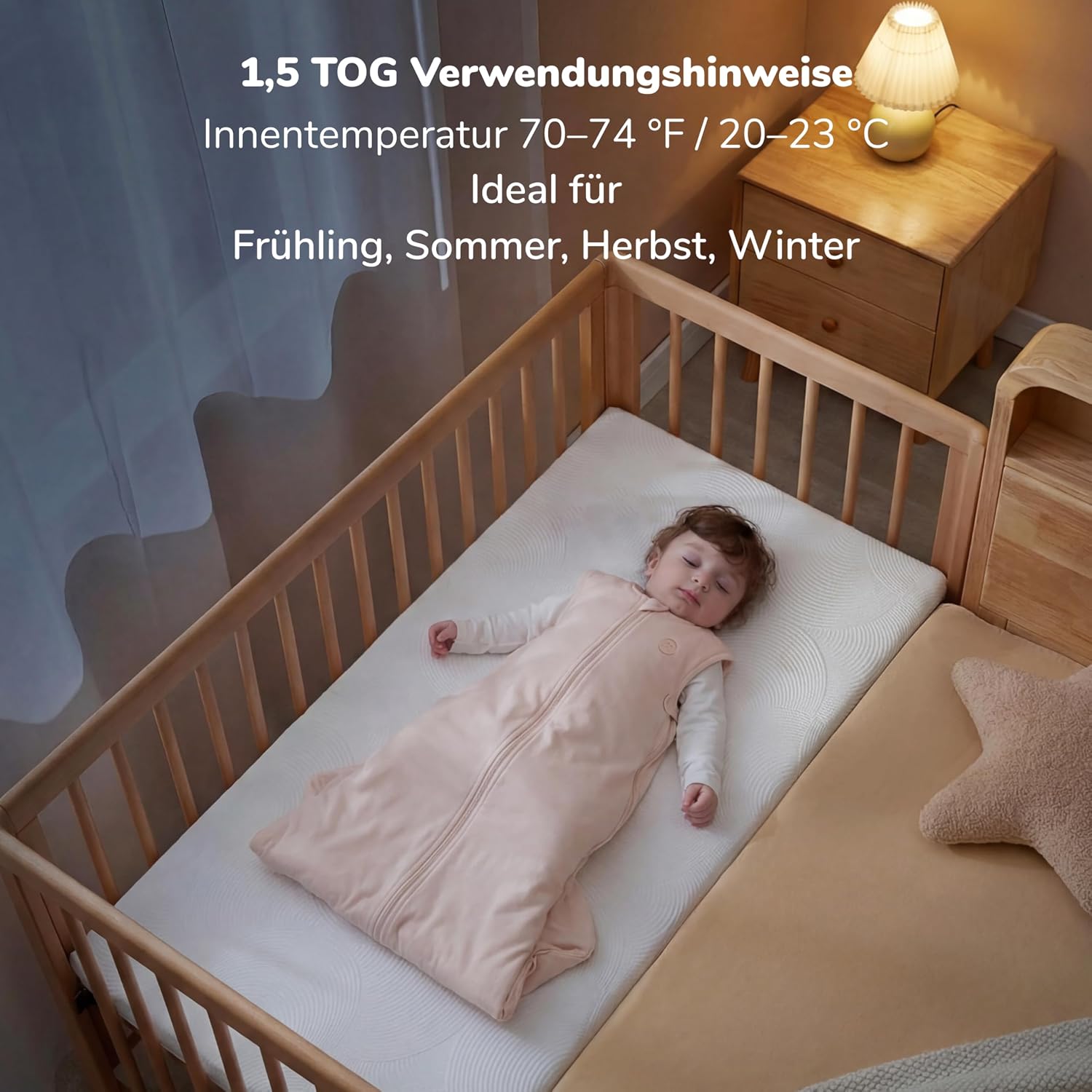 Momcozy Baby Sleeping Bag 1.5 Tog Cloud Soft Bamboo with 1.5 Tog, Portable Blanket with Supportive Plush Stuffing, Two-Way Zip for Easy Nappy Changing – Bild 8