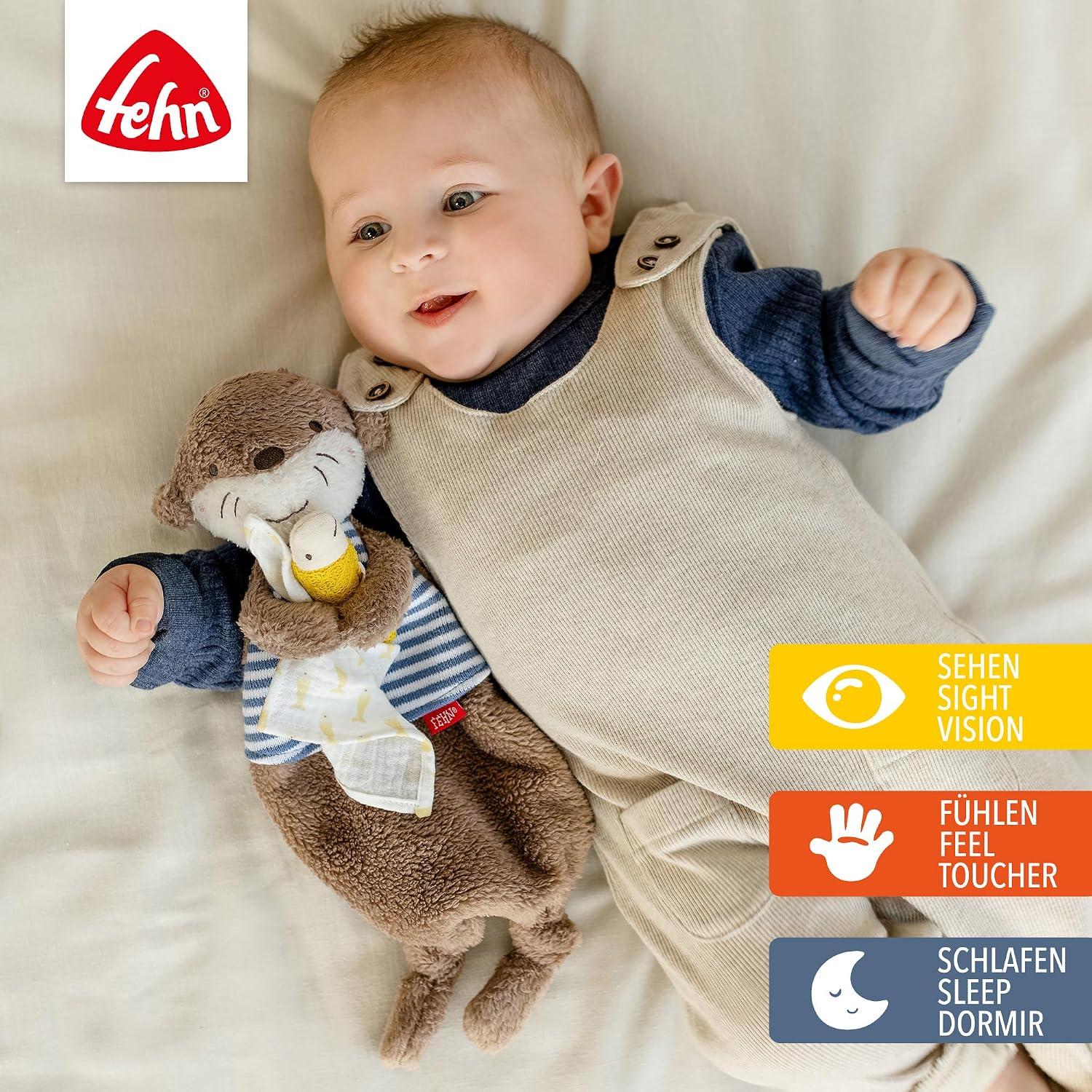 Fehn Otter Comforter - Playmate, Sleep Aid & Stuffed Toy Comforter with Otter Head for Gripping, Feeling, Cuddling and Loving for Babies and Toddlers from 0+ Months – Bild 2