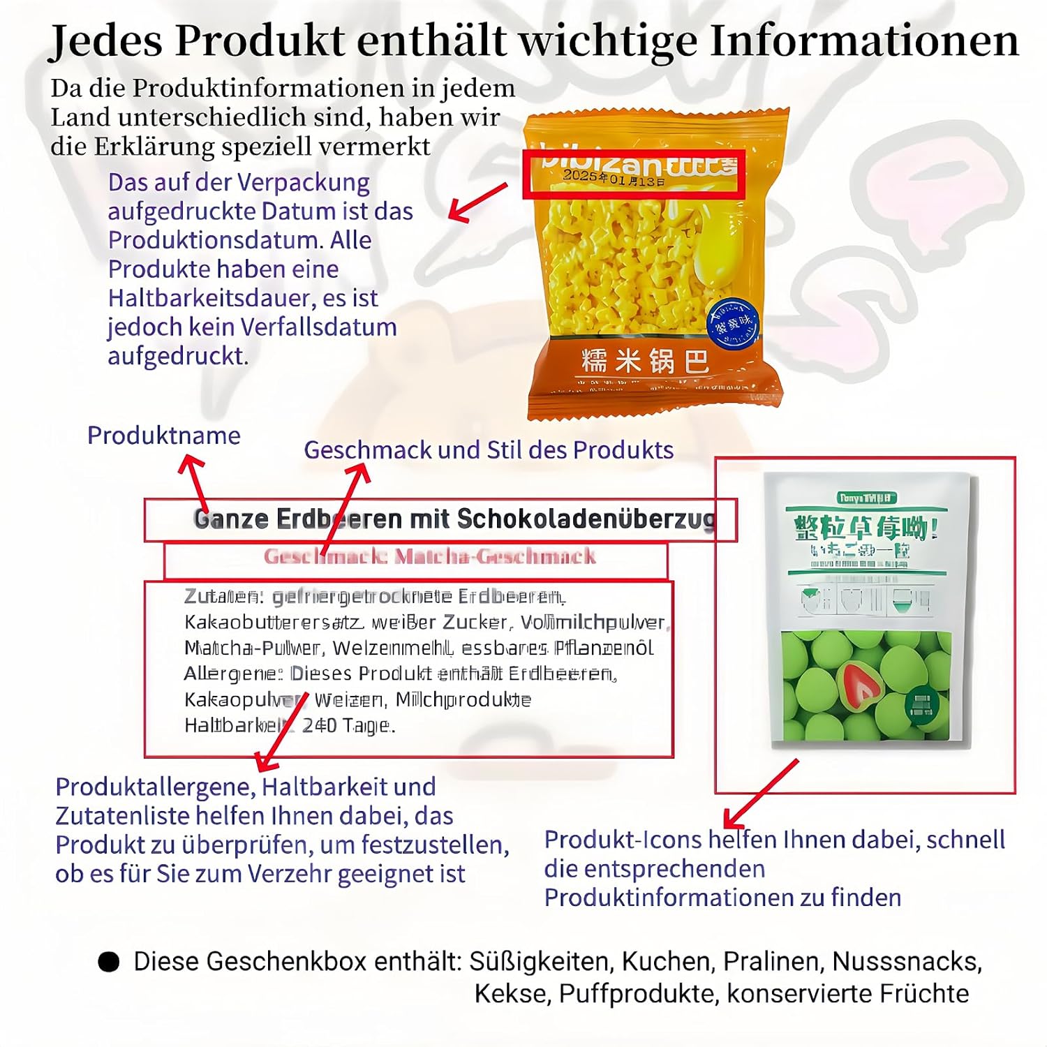 McKona - Chinese Snacks Chinese Sweets Mix with 25 Snacks XXL Gift Box Cracker, Chocolate, Sweets, Includes Brochure - Gift Set with Candy from Around the World – Bild 6