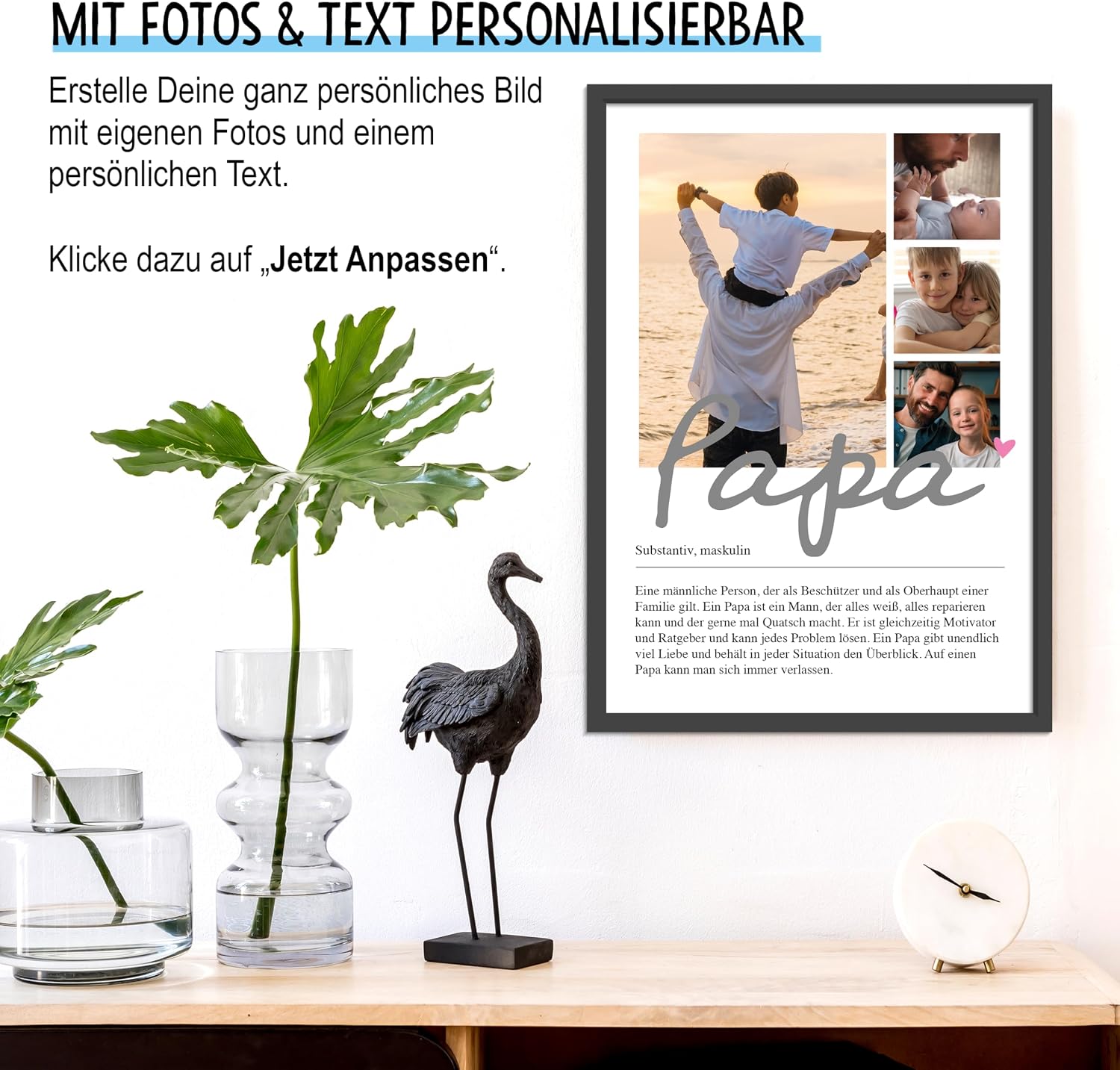 OWLBOOK Personalised Photo Gifts for Dad with 4 Photos Design Yourself - Poster Definition Dad - Gift as Birthday Gift | Optional with Picture Frame – Bild 3