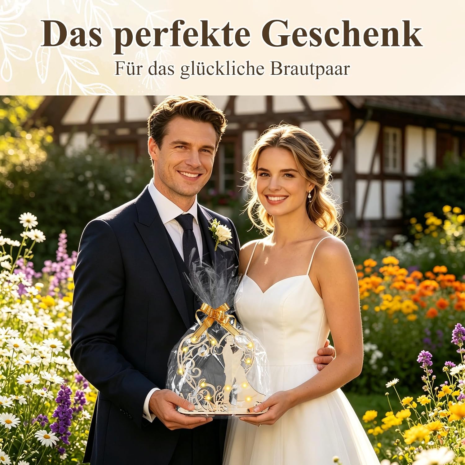 Wedding Money Gift for Bride and Groom - Wedding Gift Money Made of Wood with LED Light, Packaging with Foil & Bow, Mr & Mrs Decoration, Ready to Use – Bild 6