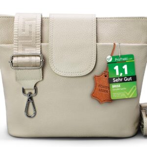Brise Art Ellie Women’s Genuine Leather Shoulder Bag Handmade Crossbody Bag with Leather Strap + Optional Wide Patterned Straps 6 Compartments Waterproof Stylish Shoulder Bag Made in Italy