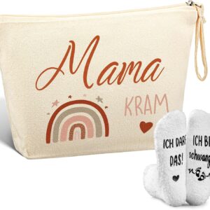 Jadive 2-Piece Gift Pregnancy Set Gift Expectant Mum Cosmetic Bag with Zip Mum Kram Non-Slip Socks Gift Ideas Pregnancy for Girlfriend (Rainbow)