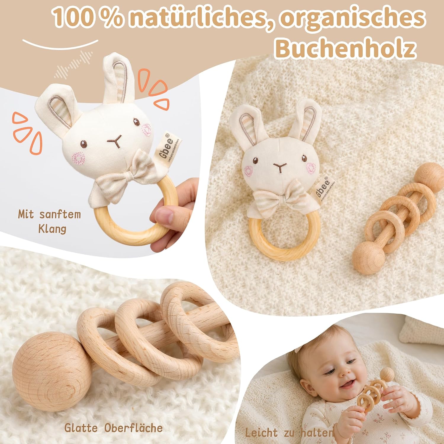 Newborn Gift - Baby Comforter with Rattle, Silicone Brush, Baby Blanket, Socks & Greeting Card - Baby Shower Gift Box for Newborn – Bild 6