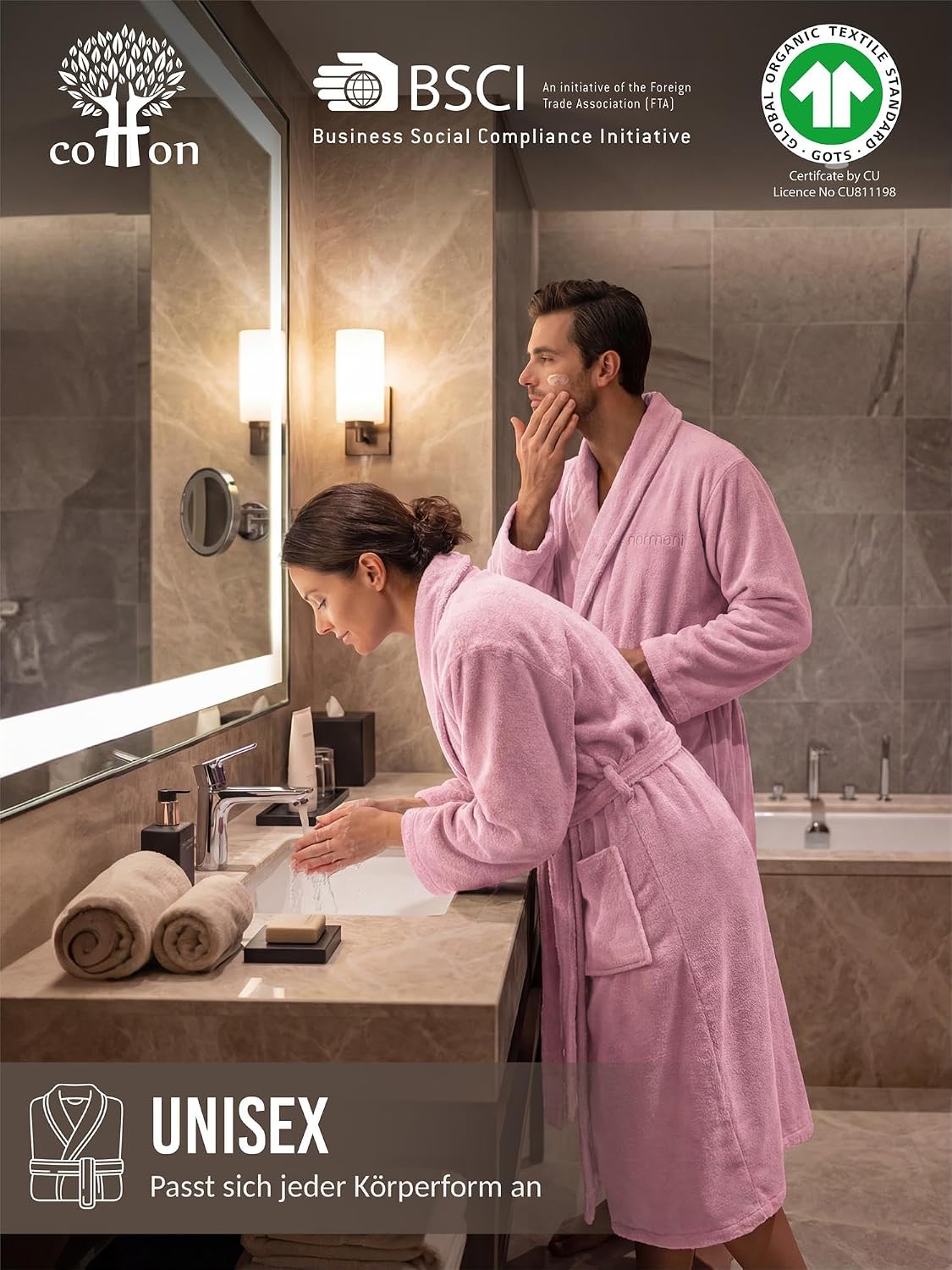 normani 100% Cotton Bathrobe Sauna Gown Two-Tone and Plain with and without Hood for Men and Women (Sizes XS - 4XL) – Bild 3