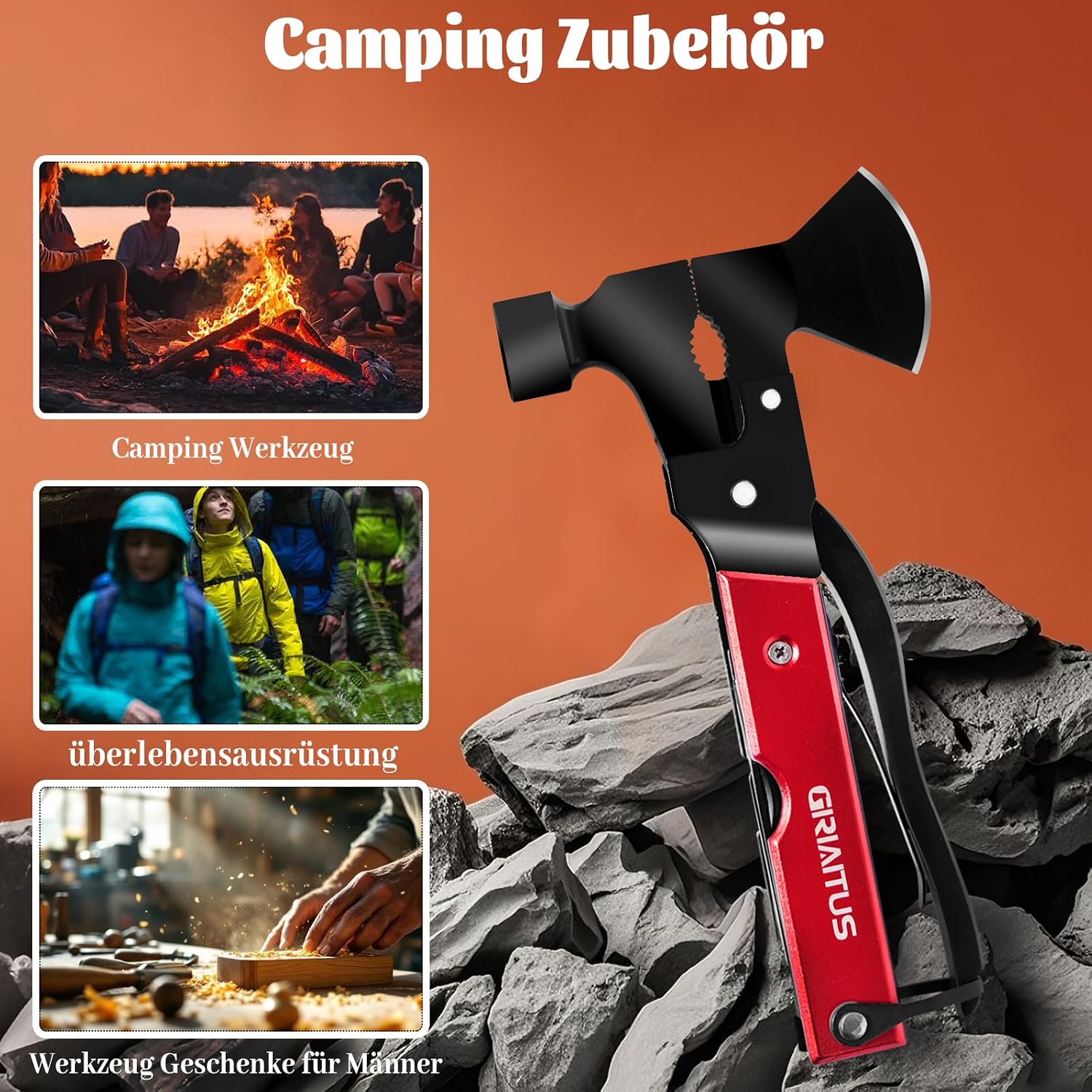 Gifts for Men 18-in-1 Multi Tool Axe with Hammer Camping Accessories – Bild 7