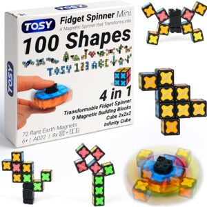 TOSY Magnetic Fidget Spinner Mini – 8 Building Blocks, 3-in-1: Convertible Fidget Spinner, Infinity Cube, 2×2 Puzzle Cube, Anti-Stress, STEM Sensor Magnetic Toy