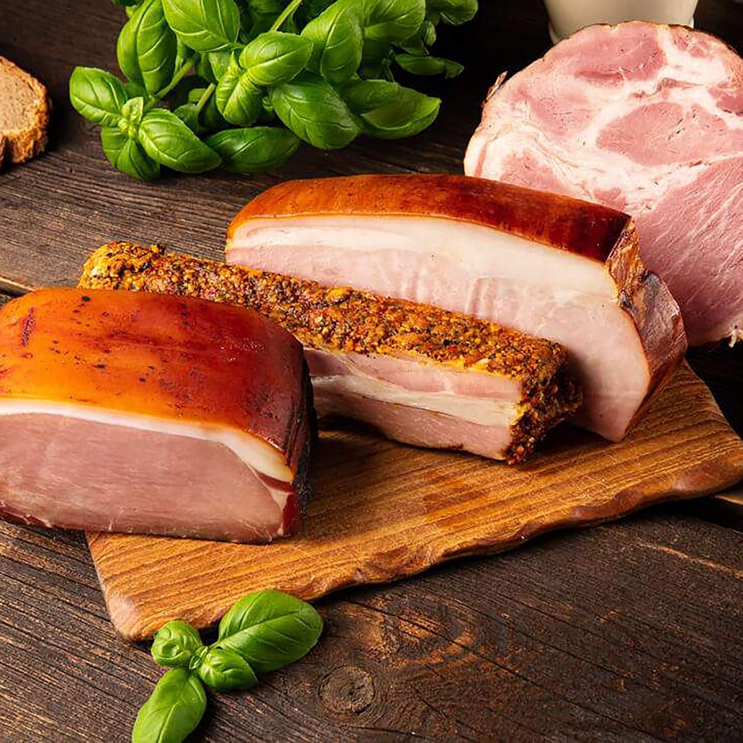 Wurstbaron Ham & Bacon Sausage Tasting Package with Upper Palatinate Black Smoked Ham, Farmer's Smoked, Cottage Bacon