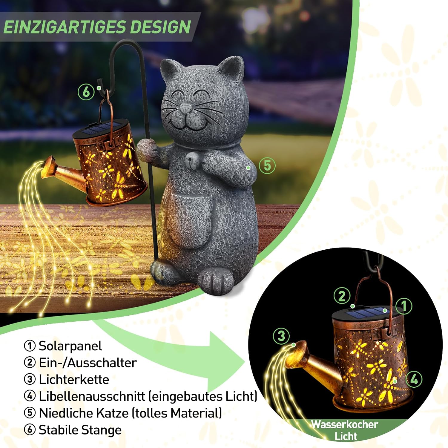 Hinshark Gifts for Women, Mum, Cat, Garden Decoration, Solar Garden Statues – Bild 5