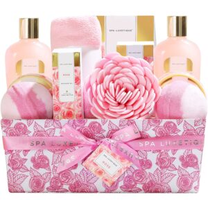 Gift Basket for Women, Spa Luxury, 12-Piece Rose Fragrance Bath Gift Set, Valentine’s Day Gifts for Women, Birthday Gift, Wellness Set for Women, Gift Box, Mother’s Day Gift, Christmas