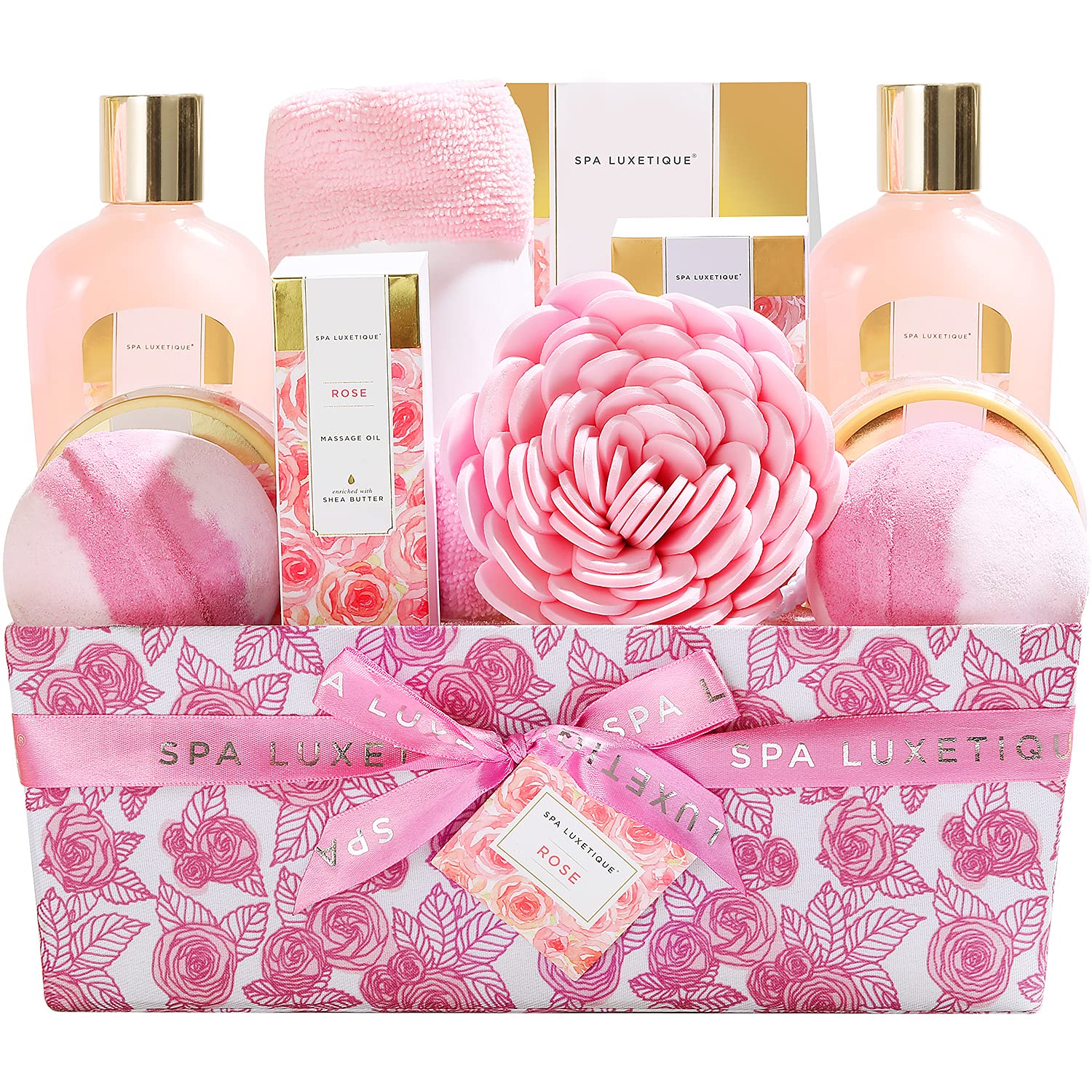 Gift Basket for Women, Spa Luxury, 12-Piece Rose Fragrance Bath Gift Set, Valentine's Day Gifts for Women, Birthday Gift, Wellness Set for Women, Gift Box, Mother's Day Gift, Christmas