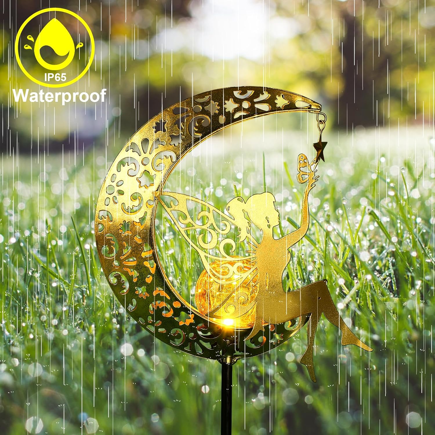 ZKLiLi Solar Lights, Outdoor Garden Decorations, Moon Fairy Solar Light, with Solar Crinkle Glass Ball, Waterproof Warm Yellow LED Light Decorations for Gifts for Mother, Grandmother and Women – Bild 5