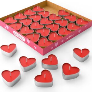 THE TWIDDLERS 50 Red Heart Candles, Tea Lights, Heart Shape, Romantic