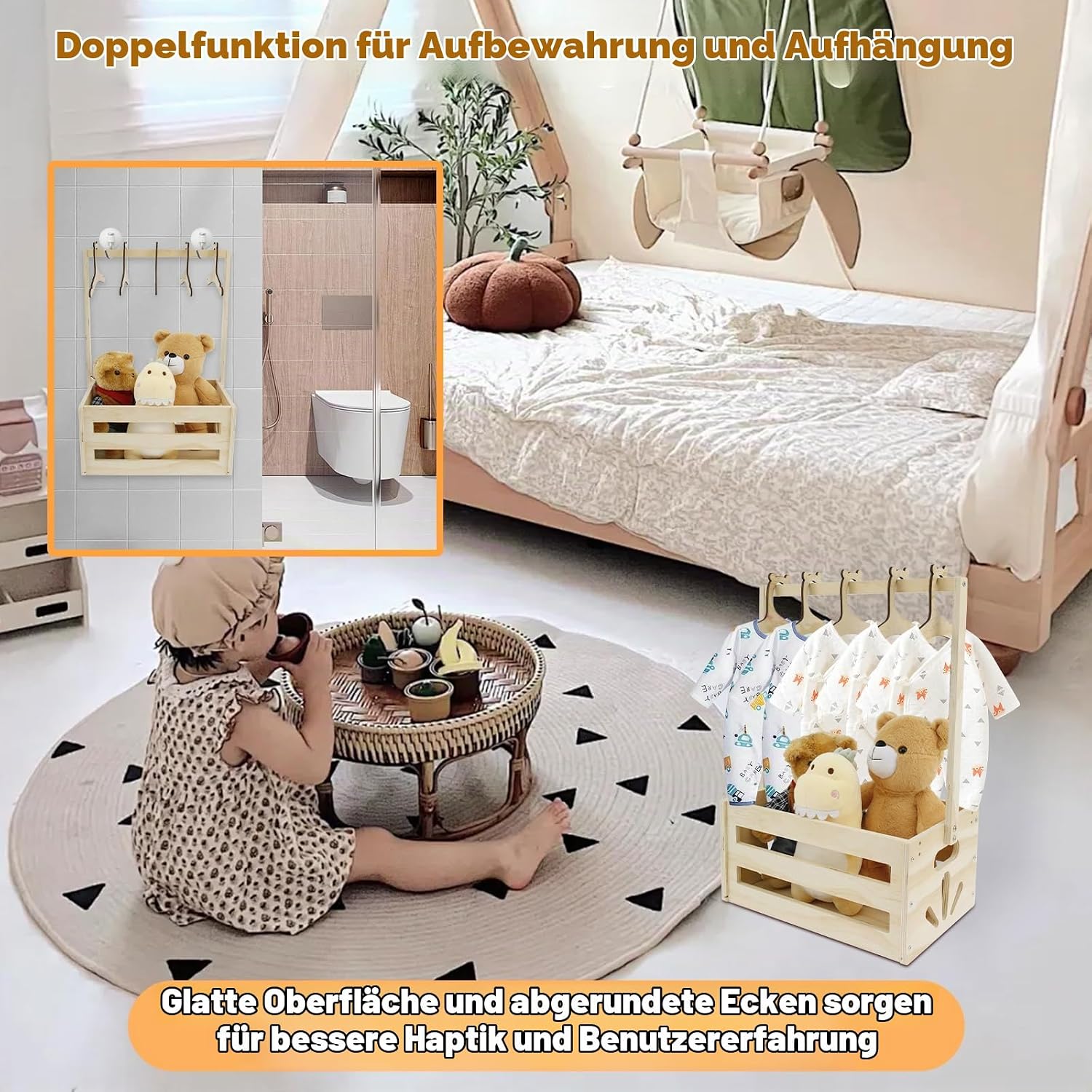 Baby Basket Gift with Handle Wooden Baby Shower Cabinet 41 x 30 x 20 cm Multi-Purpose Baby Storage Box Baby Basket Newborn for Birthdays Baby Showers Christmas New Parents – Bild 6