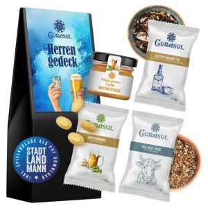 Corasol Feinkost Men's Mix Gift Set - Men's Place Setting with Yeast Wheat Beer Jelly, Whisky Tea, Beer Sweets & Grill Spice