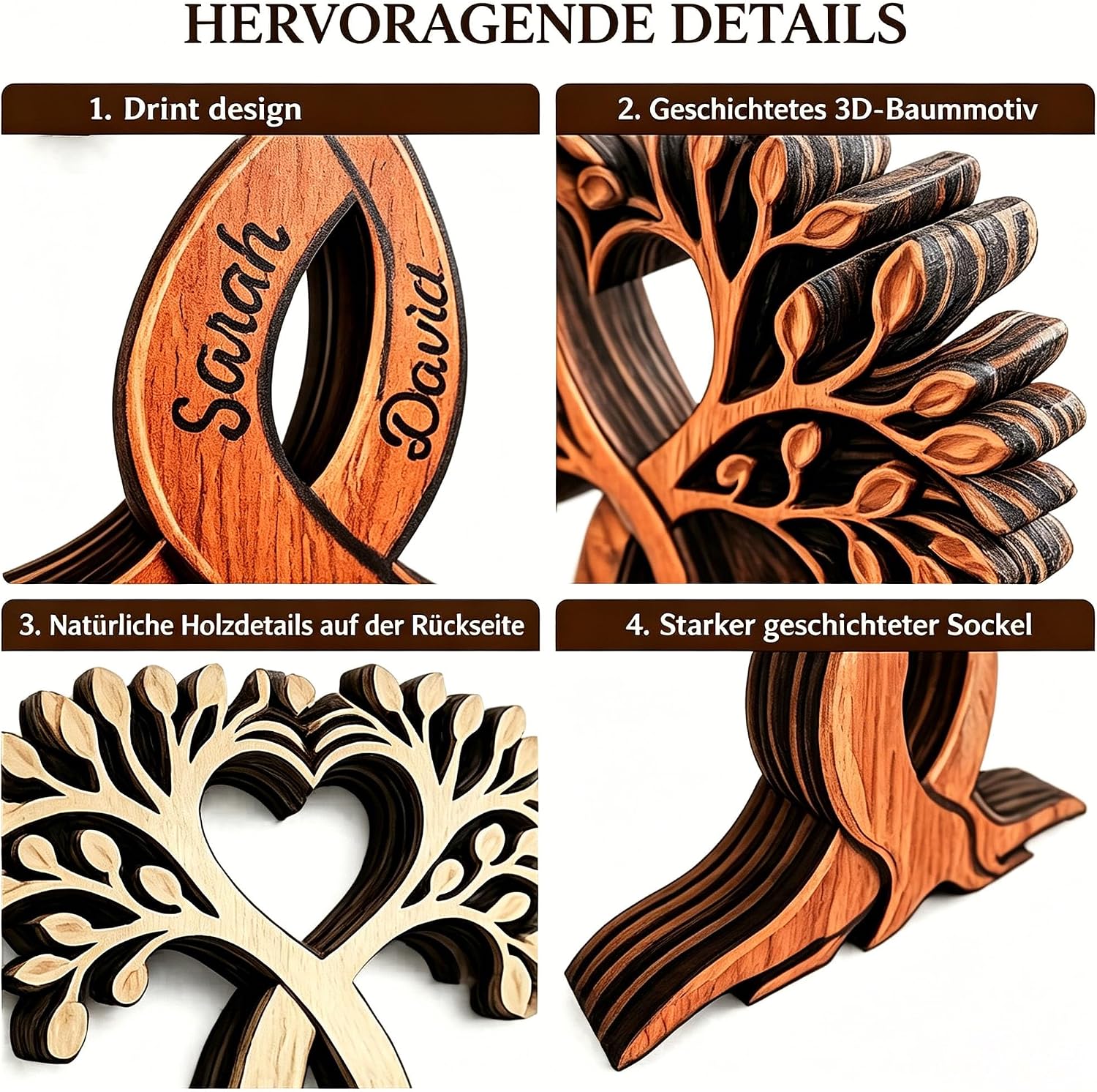 Personalised Wooden Heart Tree with Name, Romantic Couple Wooden Decoration, Individual Gift for Couples & Couples, Him & Him for Wedding, Anniversary, Valentine's Day (Style 2) – Bild 3
