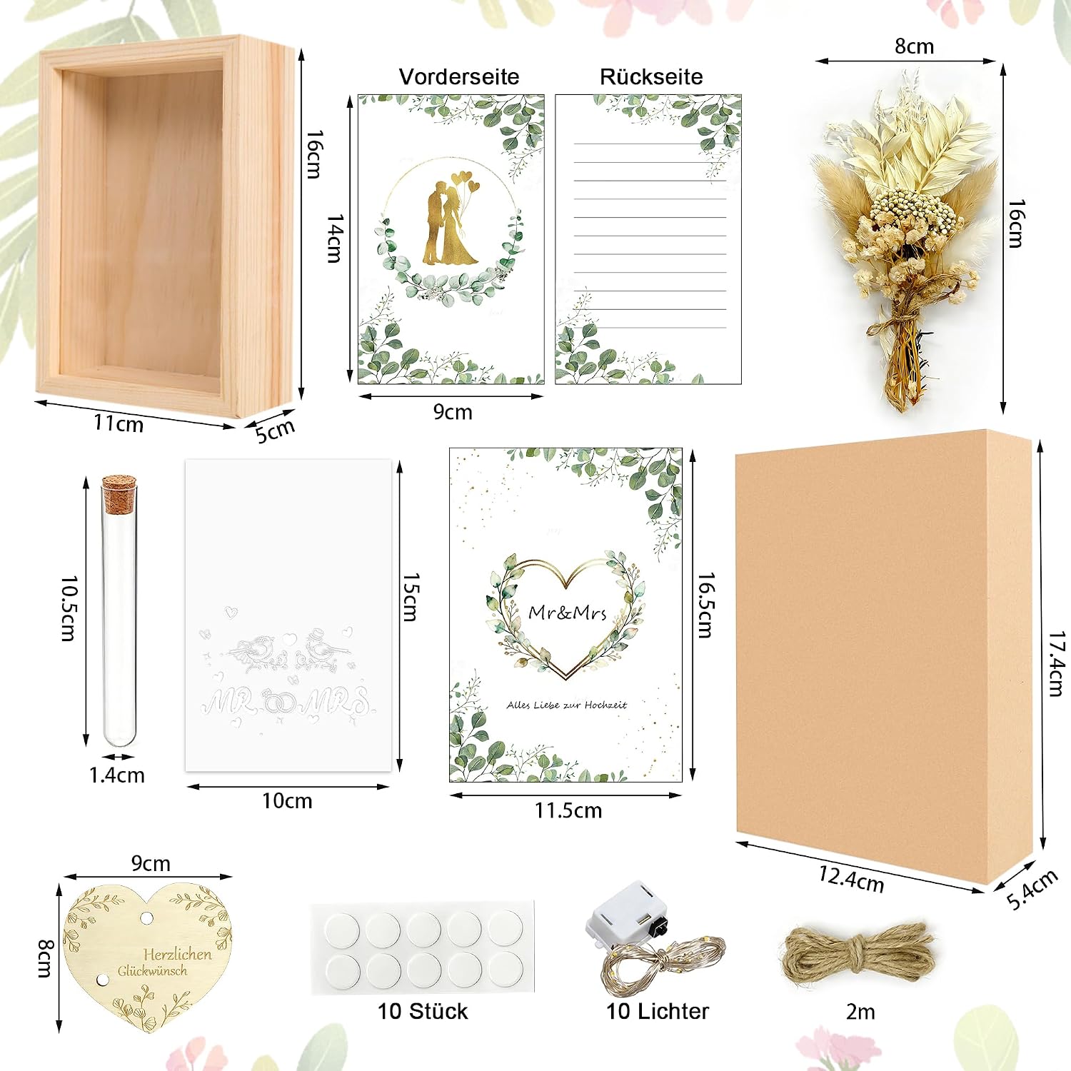Wedding Gifts for Newlyweds, Money Gift, Wedding, Love, Romantic Gift for Her, Wedding Gifts, Dried Flowers, Wooden Box, Fairy Lights, Greeting Card, Glass Bottle, Wedding Anniversary – Bild 5